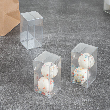 Sweet Vision Clear Plastic Candy Box - Tuck Top, with Sleeve - 1 1/2" x 1 1/2" x 2 3/4" - 100 count box