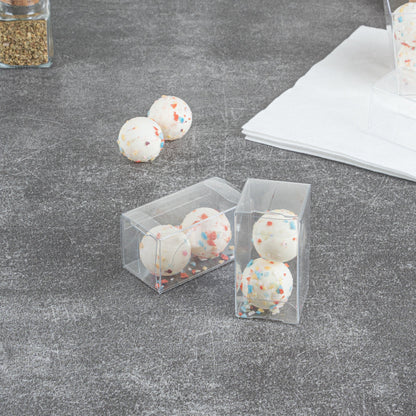 Sweet Vision Clear Plastic Candy Box - Tuck Top, with Sleeve - 1 1/2" x 1 1/2" x 2 3/4" - 100 count box
