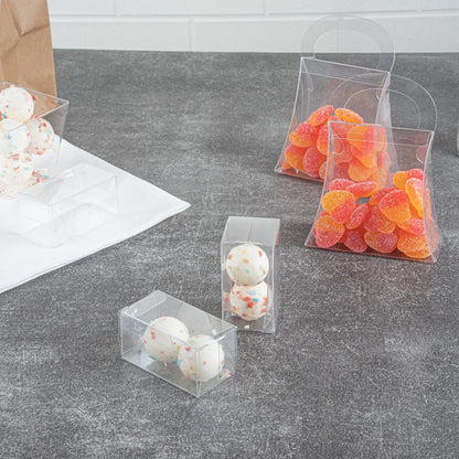 Sweet Vision Clear Plastic Candy Box - Tuck Top, with Sleeve - 1 1/2" x 1 1/2" x 2 3/4" - 100 count box