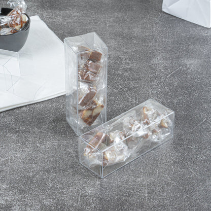 Sweet Vision Clear Plastic Candy Box - Tuck Top, with Sleeve - 1 1/2" x 1 1/2" x 4 1/4" - 100 count box