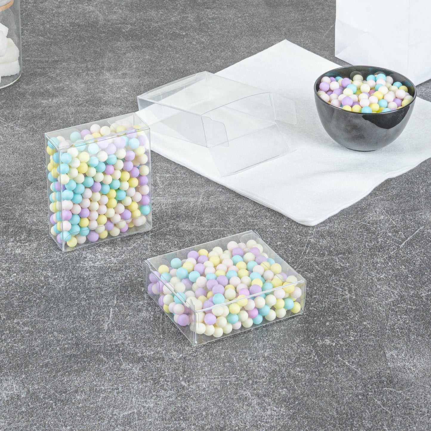 Sweet Vision Square Clear Plastic Candy Box - 2 1/2" x 1" x 3" - 100 count box