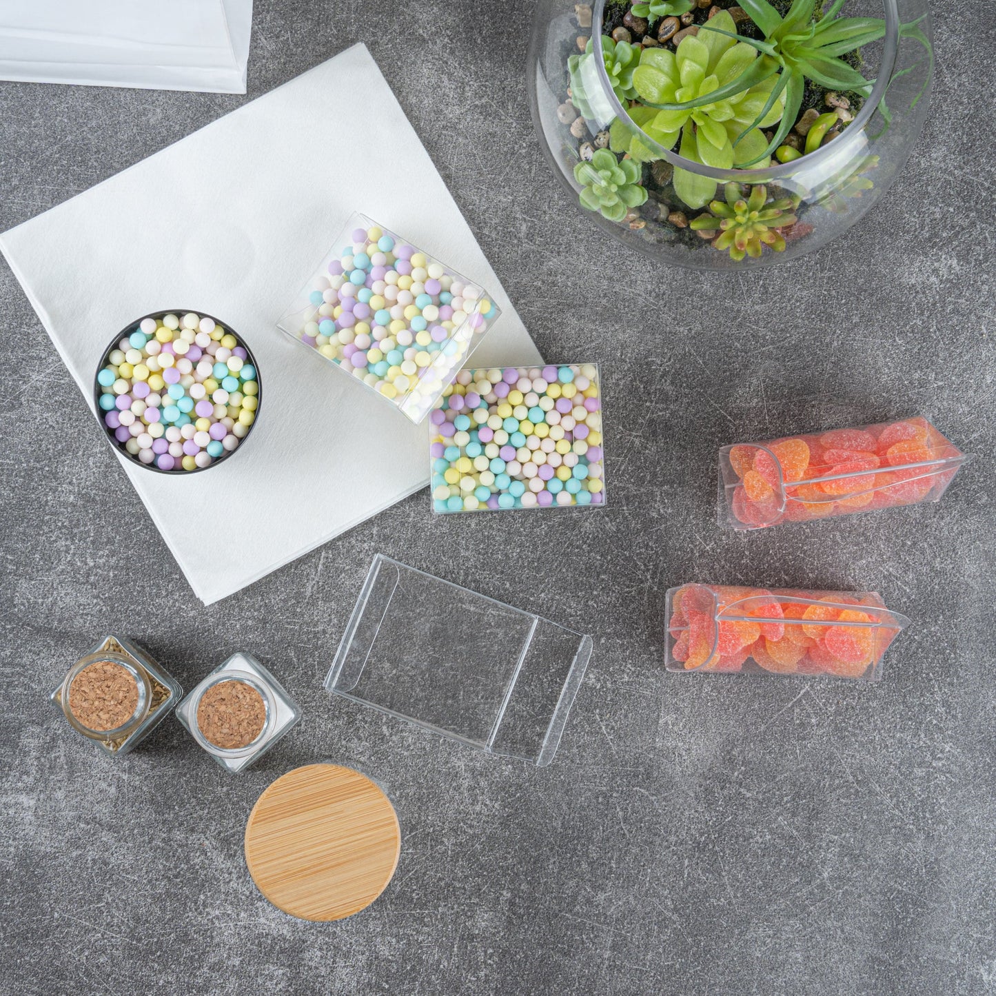 Sweet Vision Square Clear Plastic Candy Box - 2 1/2" x 1" x 3" - 100 count box