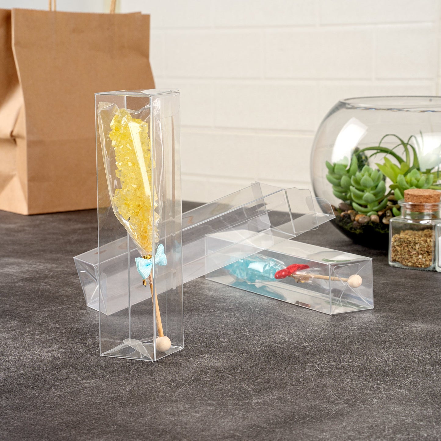 Sweet Vision Clear Plastic Favor Box - Tuck Top, Pop & Lock Bottom - 1 1/2" x 1 1/2" x 6 1/4" - 100 count box