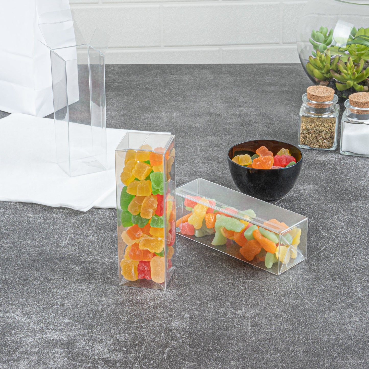 Sweet Vision Clear Plastic Favor Box - Tuck Top, Pop & Lock Bottom - 1 1/2" x 1 1/2" x 5" - 100 count box