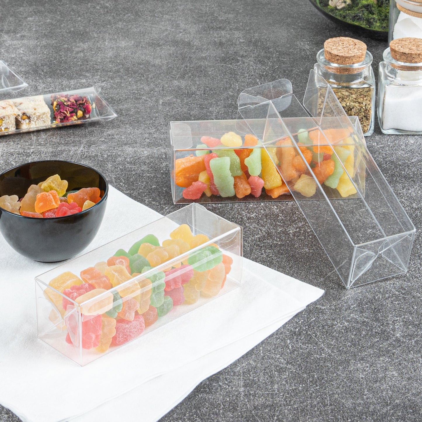 Sweet Vision Clear Plastic Favor Box - Tuck Top, Pop & Lock Bottom - 1 1/2" x 1 1/2" x 5" - 100 count box