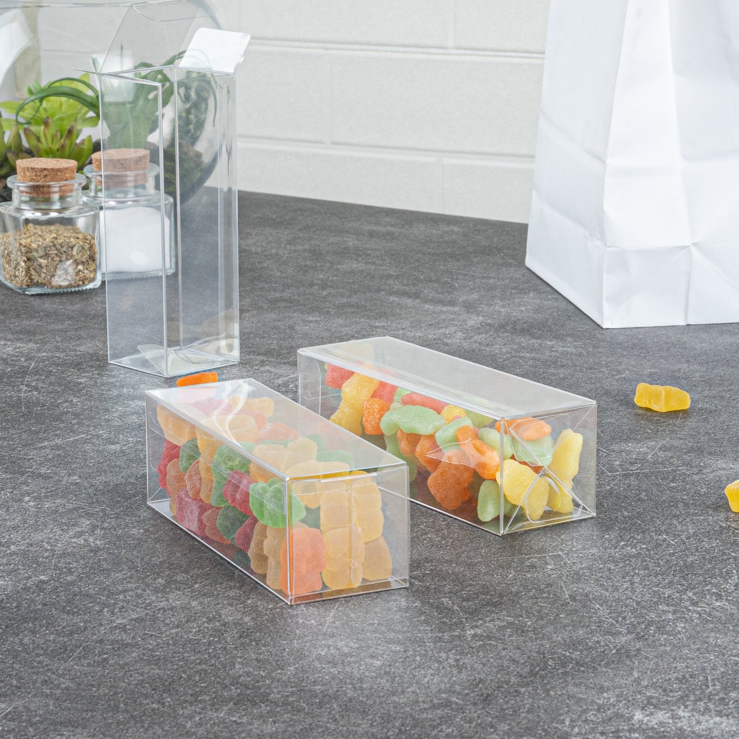Sweet Vision Clear Plastic Favor Box - Tuck Top, Pop & Lock Bottom - 1 1/2" x 1 1/2" x 5" - 100 count box