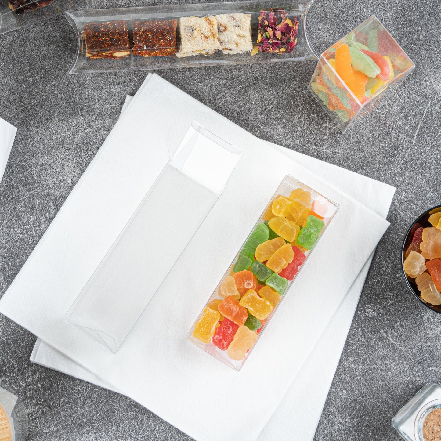 Sweet Vision Clear Plastic Favor Box - Tuck Top, Pop & Lock Bottom - 1 1/2" x 1 1/2" x 5" - 100 count box