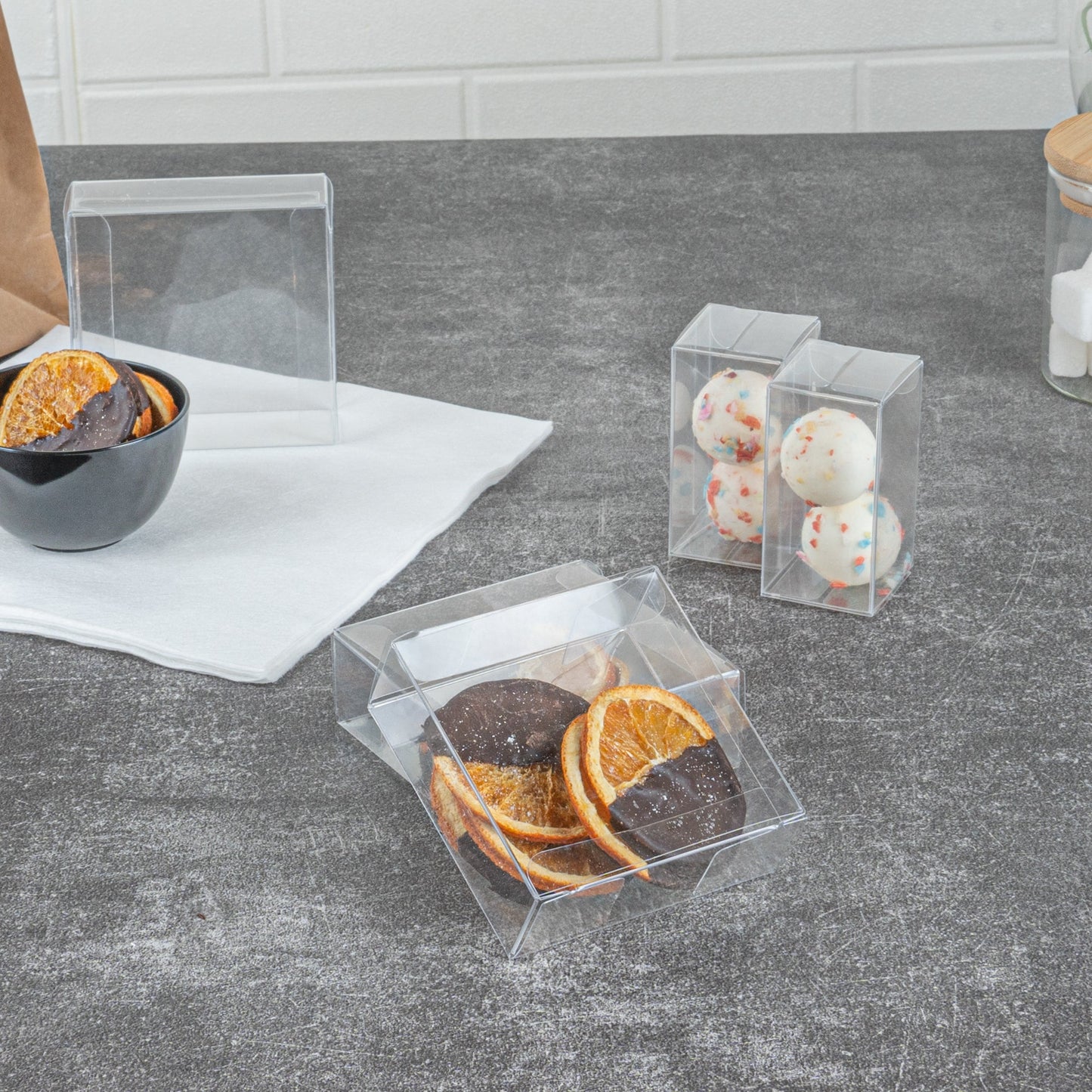 Sweet Vision Square Clear Plastic Candy Box - 3 1/4" x 1 x 3 1/4" - 100 count box