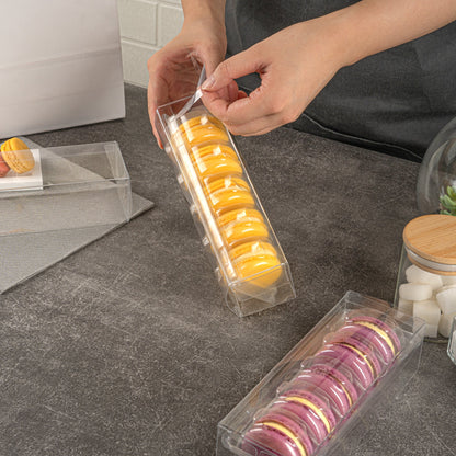 Sweet Vision Clear Plastic French Macaron Box - Fits 5 Macarons - 7 1/2" x 2 1/2" x 2" - 100 count box