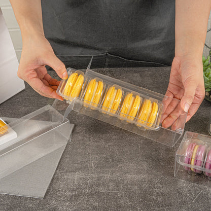 Sweet Vision Clear Plastic French Macaron Box - Fits 5 Macarons - 7 1/2" x 2 1/2" x 2" - 100 count box