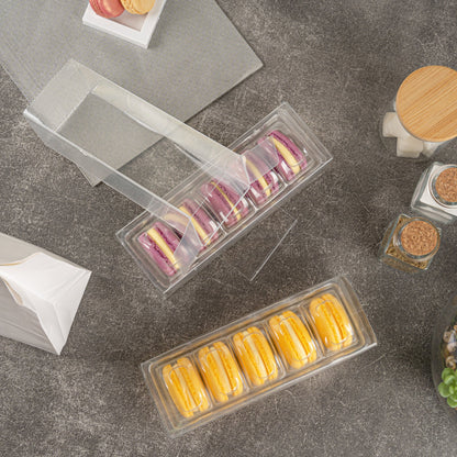 Sweet Vision Clear Plastic French Macaron Box - Fits 5 Macarons - 7 1/2" x 2 1/2" x 2" - 100 count box