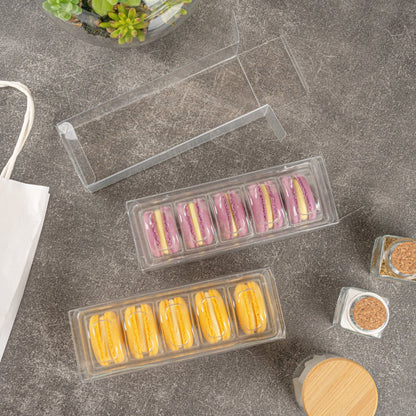 Sweet Vision Clear Plastic French Macaron Box - Fits 5 Macarons - 7 1/2" x 2 1/2" x 2" - 100 count box