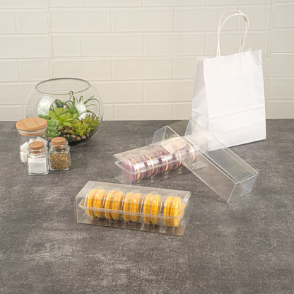 Sweet Vision Clear Plastic French Macaron Box - Fits 5 Macarons - 7 1/2" x 2 1/2" x 2" - 100 count box