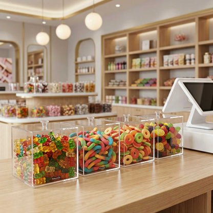 Clear Tek Clear Acrylic Medium Candy Container - Display Box - 6" x 6" x 6" - 1 count box