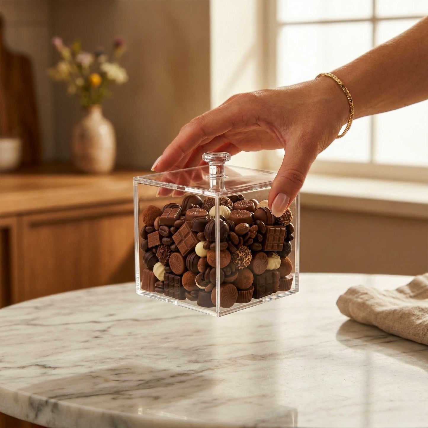 Clear Tek Clear Acrylic Small Candy Container - Display Box - 4" x 4" x 4" - 1 count box