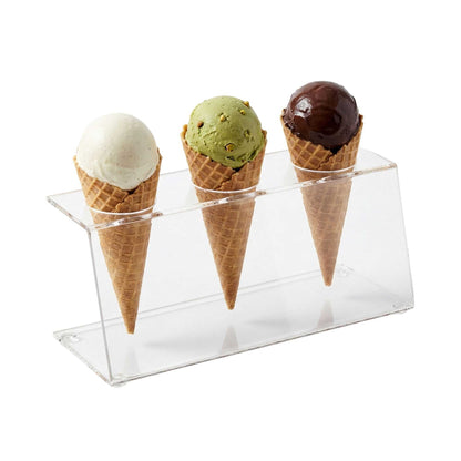 Clear Tek Clear Acrylic Ice Cream Cone Stand - 3 slots - 7" x 2 3/4" x 3 1/4" - 1 count box