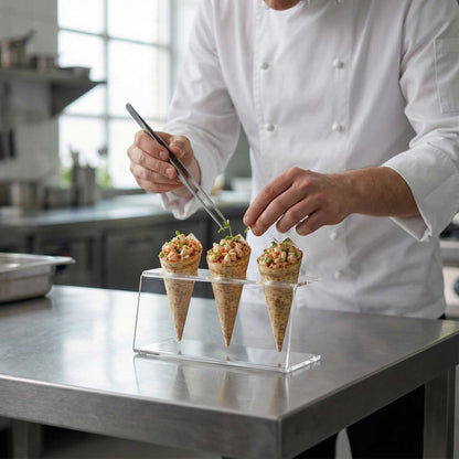 Clear Tek Clear Acrylic Ice Cream Cone Stand - 3 slots - 7" x 2 3/4" x 3 1/4" - 1 count box