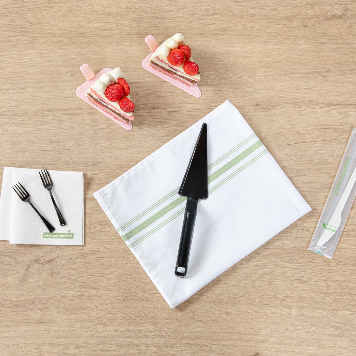 Cater Tek Black Plastic Cake Server - Recyclable - 10" x 2" x 1" - 10 count box