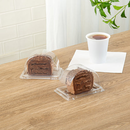 Thermo Tek 13 oz Semicircle Clear Plastic Swiss Roll Cake Box - with Lid - 5 1/2" x 3 1/2" x 3 1/4" - 100 count box