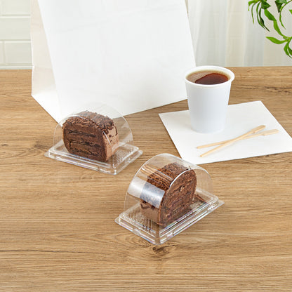 Thermo Tek 13 oz Semicircle Clear Plastic Swiss Roll Cake Box - with Lid - 5 1/2" x 3 1/2" x 3 1/4" - 100 count box