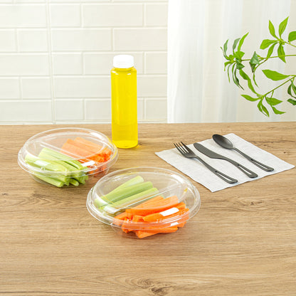 Thermo Tek Round Clear Plastic Serving Platter - with Lid, 2 Compartments - 7 1/2" x 7 1/2" x 2 1/2" - 100 count box