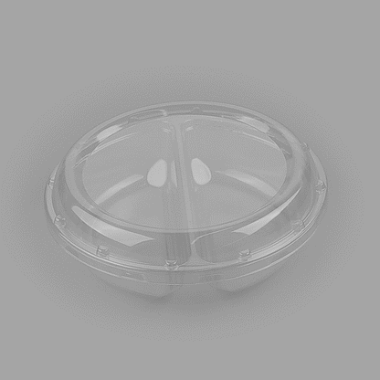 Thermo Tek Round Clear Plastic Serving Platter - with Lid, 2 Compartments - 7 1/2" x 7 1/2" x 2 1/2" - 100 count box