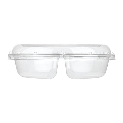 Thermo Tek Round Clear Plastic Serving Platter - with Lid, 2 Compartments - 7 1/2" x 7 1/2" x 2 1/2" - 100 count box
