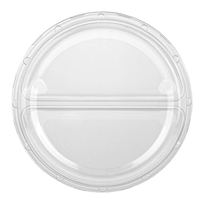 Thermo Tek Round Clear Plastic Serving Platter - with Lid, 2 Compartments - 7 1/2" x 7 1/2" x 2 1/2" - 100 count box