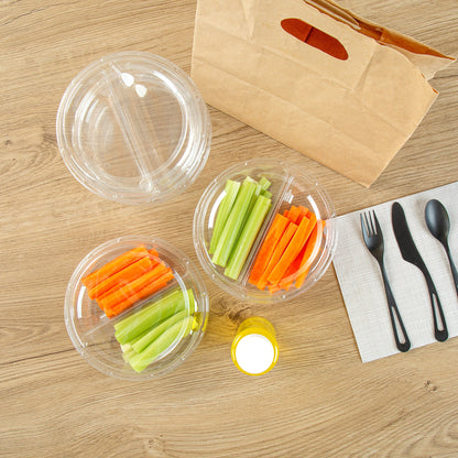 Thermo Tek Round Clear Plastic Serving Platter - with Lid, 2 Compartments - 7 1/2" x 7 1/2" x 2 1/2" - 100 count box