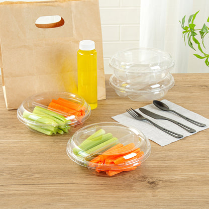 Thermo Tek Round Clear Plastic Serving Platter - with Lid, 2 Compartments - 7 1/2" x 7 1/2" x 2 1/2" - 100 count box