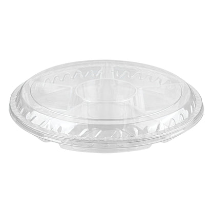 Thermo Tek Round Clear Plastic Serving Platter - with Lid, 6 Compartments - 11 3/4" x 11 3/4" x 2" - 100 count box