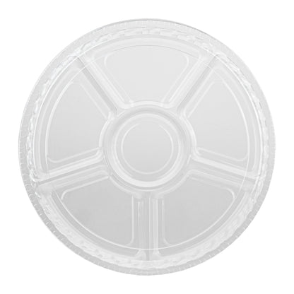 Thermo Tek Round Clear Plastic Serving Platter - with Lid, 6 Compartments - 11 3/4" x 11 3/4" x 2" - 100 count box