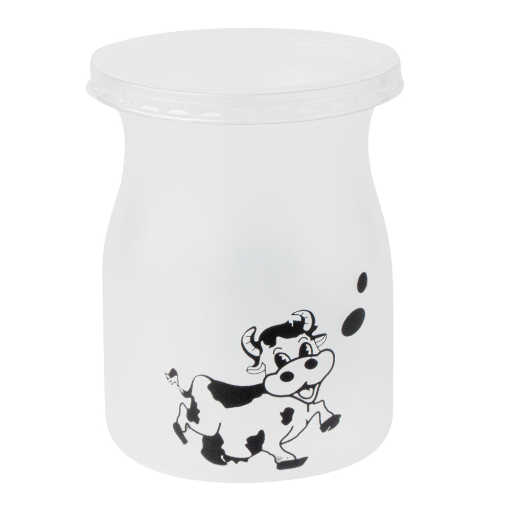 Mini Serve 4 oz Clear Plastic Happy Cow Yogurt Cup - with Lid - 2 1/4" x 2 1/4" x 2 3/4" - 100 count box