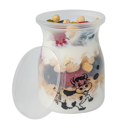 Mini Serve 4 oz Clear Plastic Happy Cow Yogurt Cup - with Lid - 2 1/4" x 2 1/4" x 2 3/4" - 100 count box
