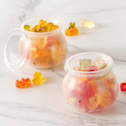 Mini Serve 4 oz Frosted Plastic Bulbous Candy Jar - with Lid - 2 1/2" x 2 1/2" x 2 1/2" - 100 count box