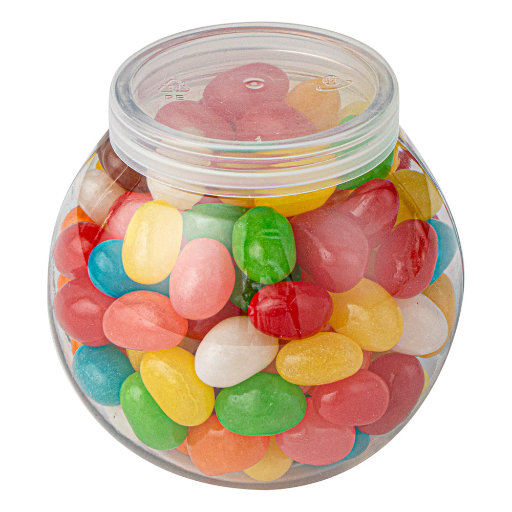Mini Serve 3 oz Clear Plastic Bulbous Candy Jar - with Lid - 1 3/4" x 1 3/4" x 2 1/2" - 100 count box