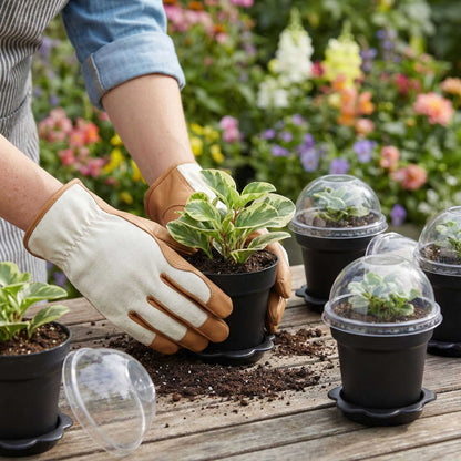 Mini Serve 6 oz Black Plastic Mini Flower Pot Cup - with Lid - 3" x 3" x 3" - 100 count box