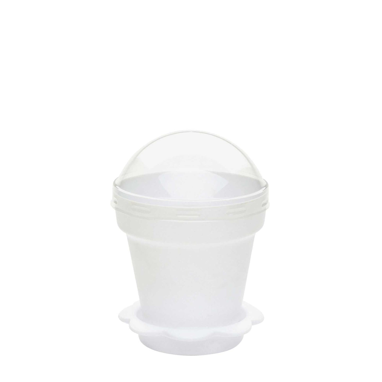 Mini Serve 6 oz White Plastic Mini Flower Pot Cup - with Lid - 3" x 3" x 3" - 100 count box