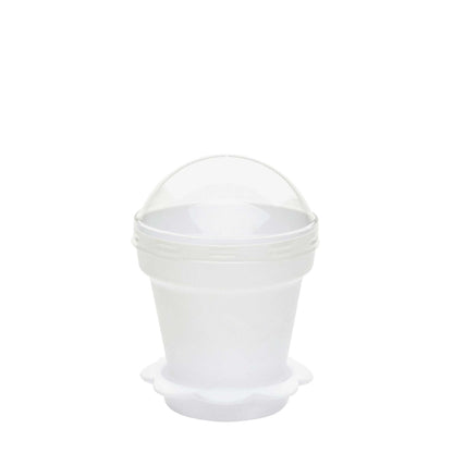 Mini Serve 6 oz White Plastic Mini Flower Pot Cup - with Lid - 3" x 3" x 3" - 100 count box