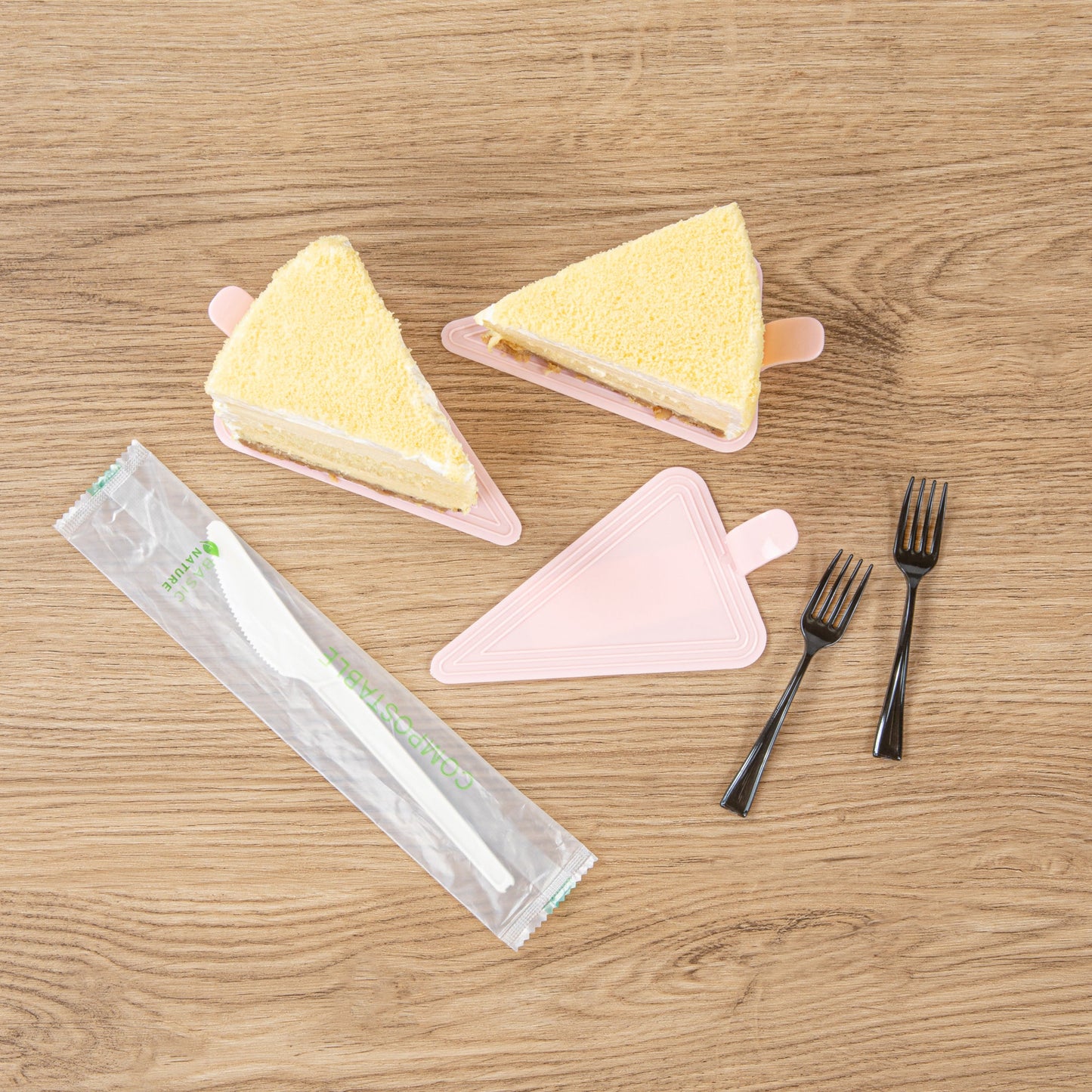 Pastry Tek Triangle Pink Plastic Cake Server - 4 1/2" x 3" - 100 count box