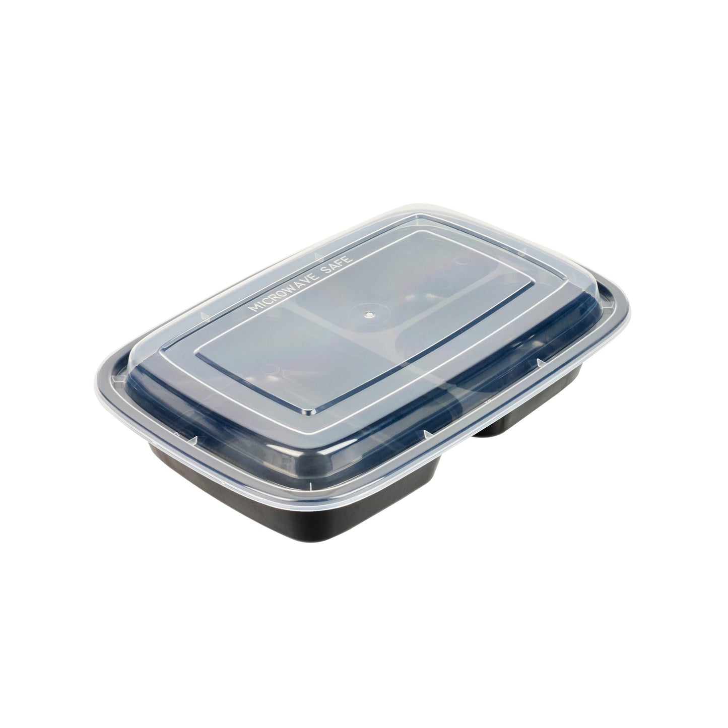 Asporto 26 oz Black Plastic 3 Compartment Food Container - with Clear Lid, Microwavable - 8 3/4" x 6" x 1 3/4" - 100 count box
