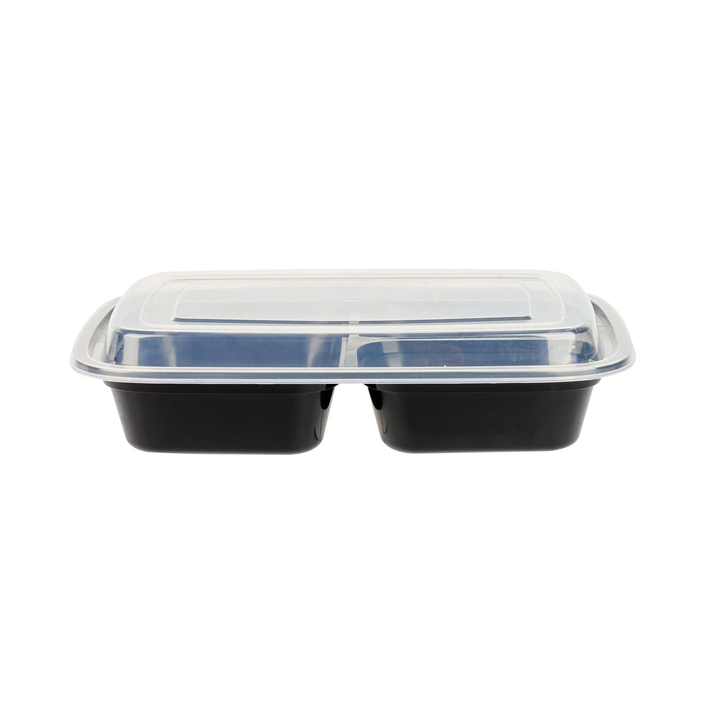 Asporto 26 oz Black Plastic 3 Compartment Food Container - with Clear Lid, Microwavable - 8 3/4" x 6" x 1 3/4" - 100 count box