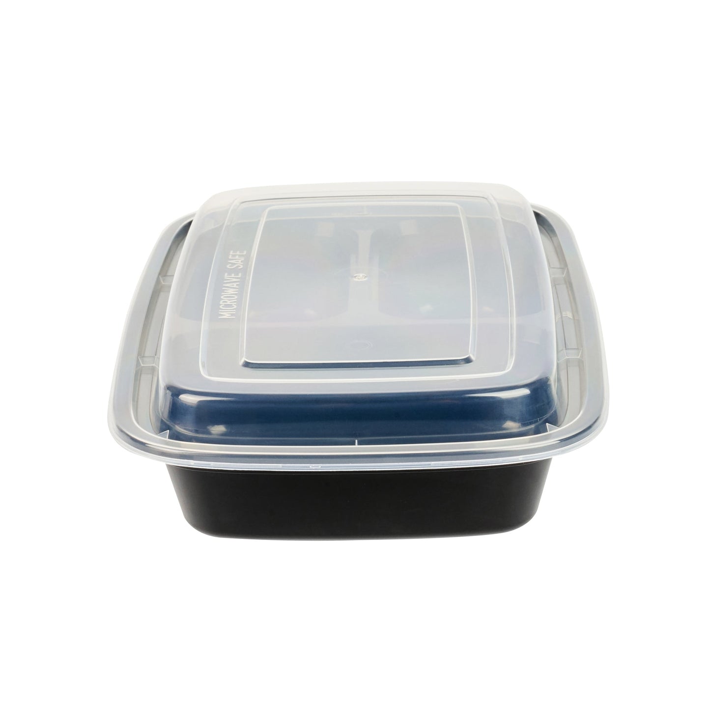 Asporto 26 oz Black Plastic 3 Compartment Food Container - with Clear Lid, Microwavable - 8 3/4" x 6" x 1 3/4" - 100 count box
