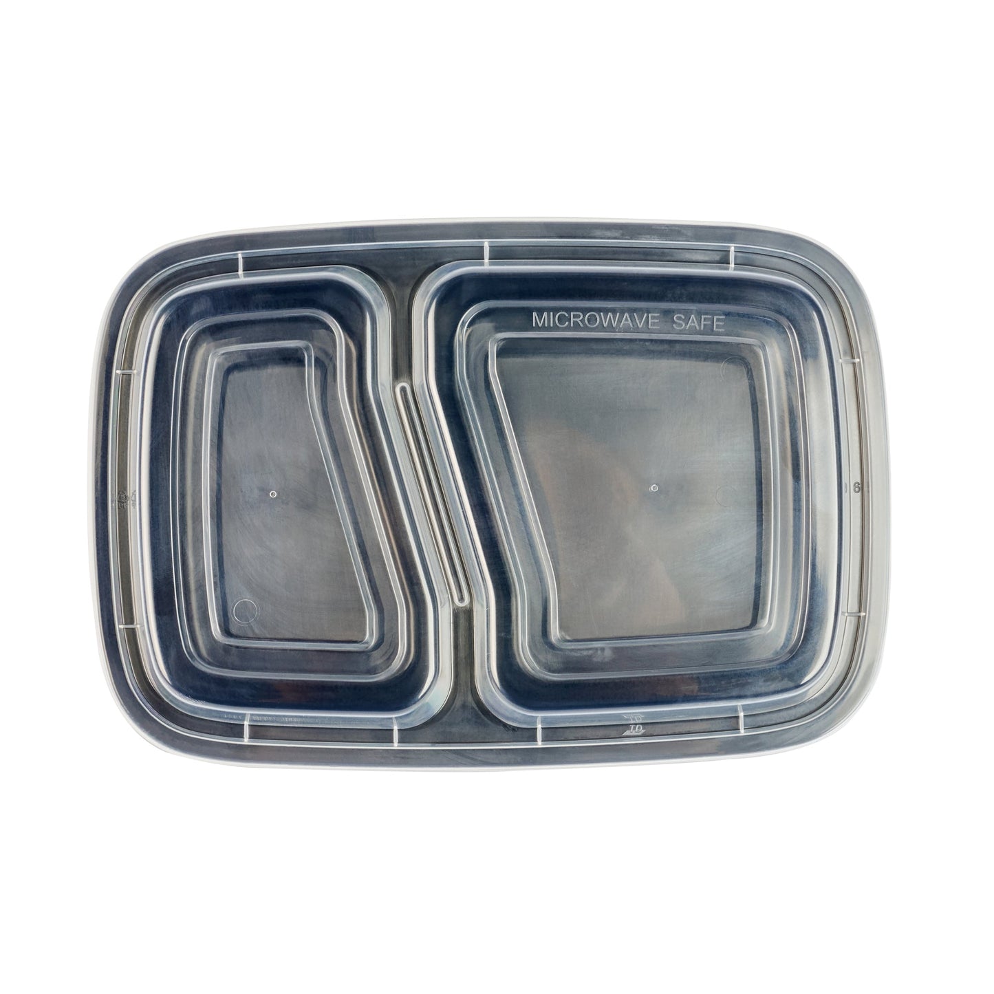 Asporto 32 oz Black Plastic 2 Compartment Food Container - with Clear Lid, Microwavable - 8 3/4" x 6" x 2" - 100 count box