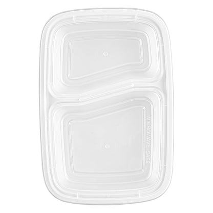 Asporto 32 oz White Plastic 2 Compartment Food Container - with Clear Lid, Microwavable - 8 3/4" x 6" x 2" - 100 count box