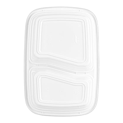 Asporto 32 oz White Plastic 2 Compartment Food Container - with Clear Lid, Microwavable - 8 3/4" x 6" x 2" - 100 count box