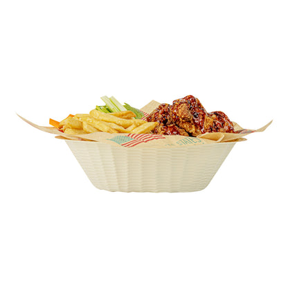 Maxi Serve 25 oz Cream Plastic Oval Food Serving Basket - Disposable - 9 1/4" x 6 1/4" x 2 1/2" - 25 count box
