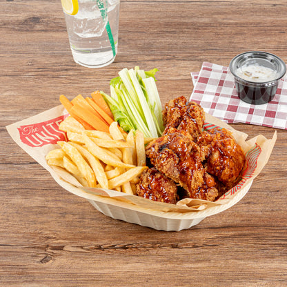 Maxi Serve 25 oz Cream Plastic Oval Food Serving Basket - Disposable - 9 1/4" x 6 1/4" x 2 1/2" - 25 count box