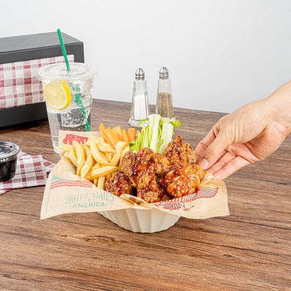Maxi Serve 25 oz Cream Plastic Oval Food Serving Basket - Disposable - 9 1/4" x 6 1/4" x 2 1/2" - 100 count box
