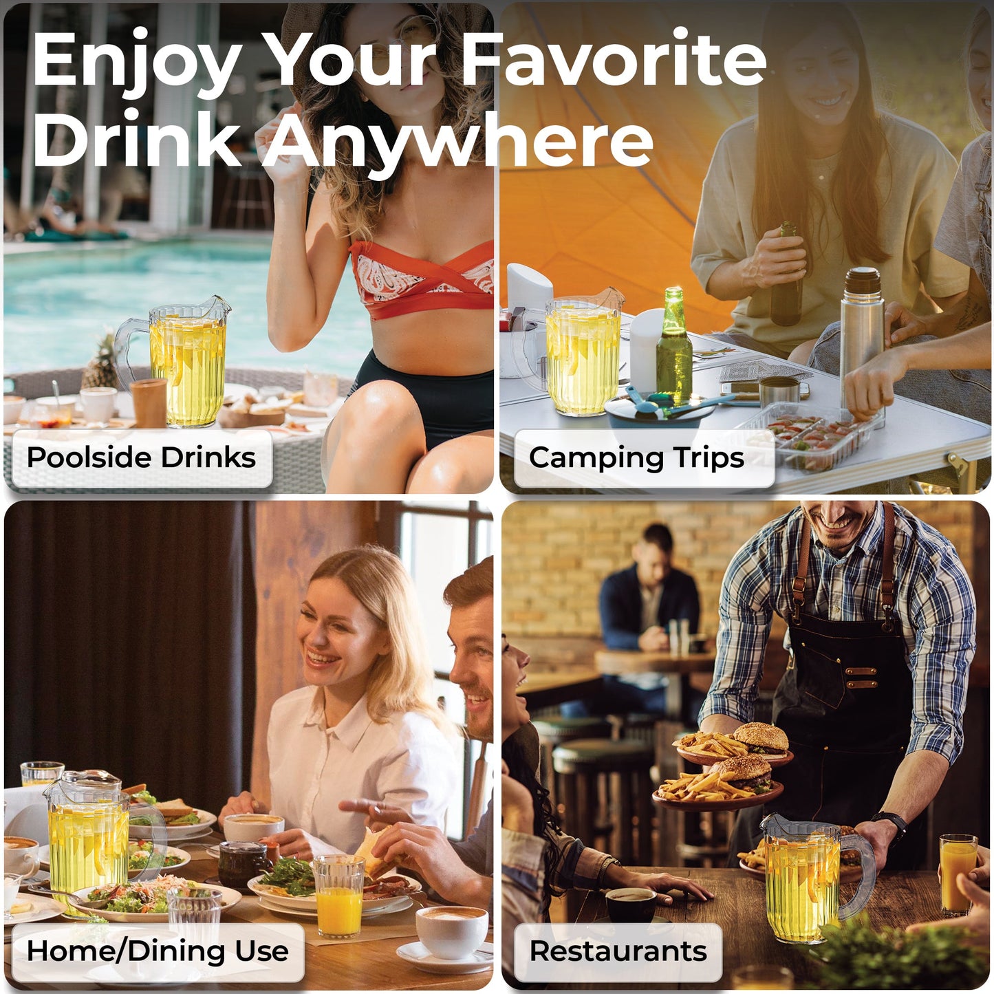 Chef 101 32 oz Clear Plastic Water Pitcher - 4 1/4" x 4 1/4" x 6 3/4" - 1 count box